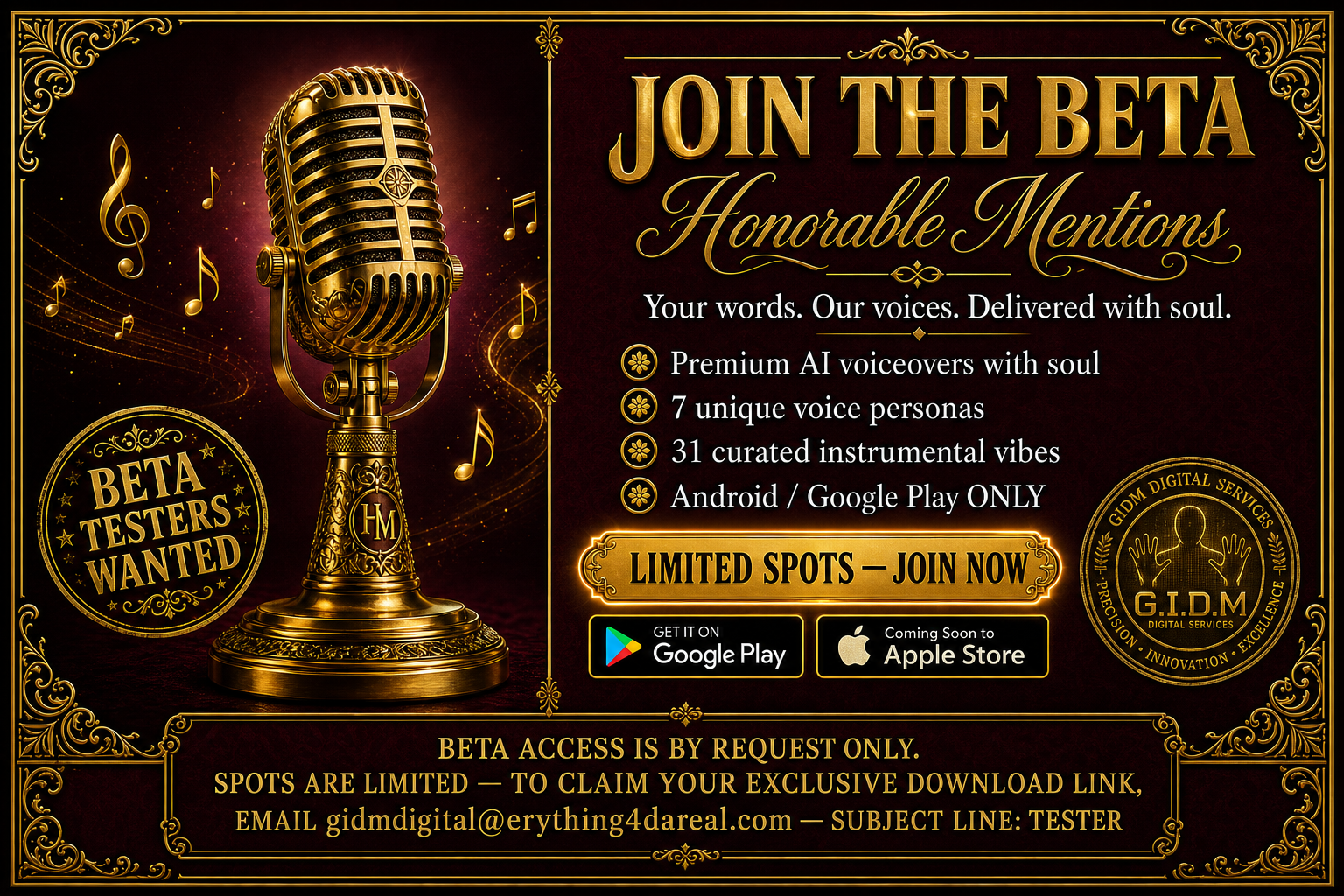 Honorable Mentions โ AI Voiceover App by G.I.D.M Digital